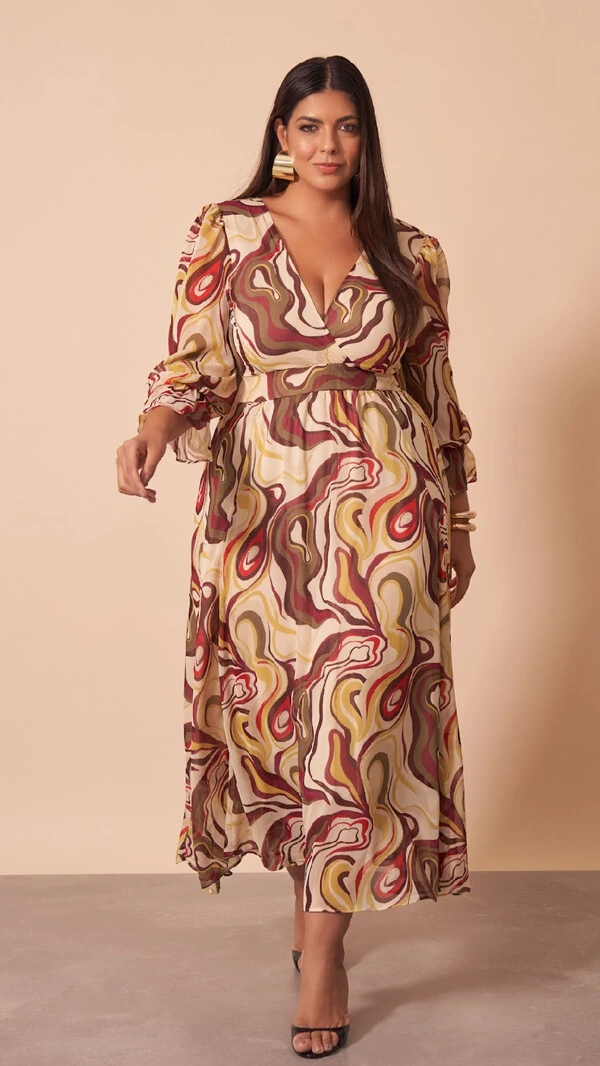 vestido longo boho city estampado quebela