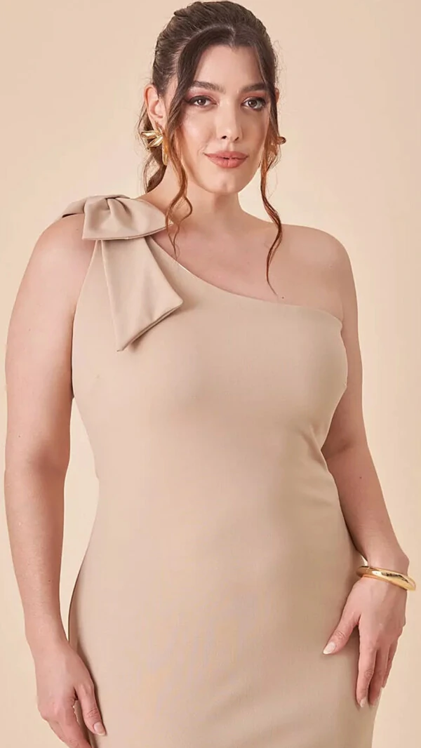 vestido um ombro lace midi nara alfaiataria scuba crepe com elastano upper