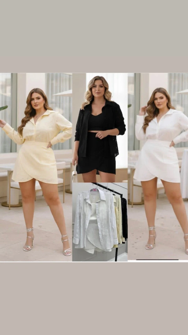 trijunto cropped liso +camisa lasie e saia shorts lasie hotpink