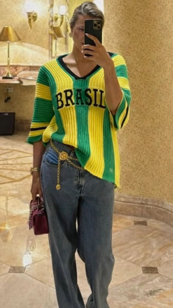 pre venda blusa tricot bicolor brasil planet
