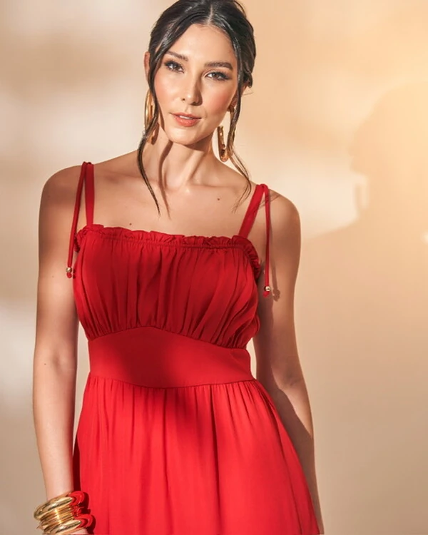 vestido midi franzido quebela