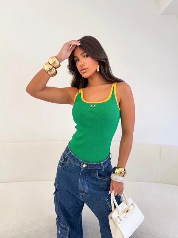 PRE VENDA regata canelada premium bicolor bandeira do brasil planet