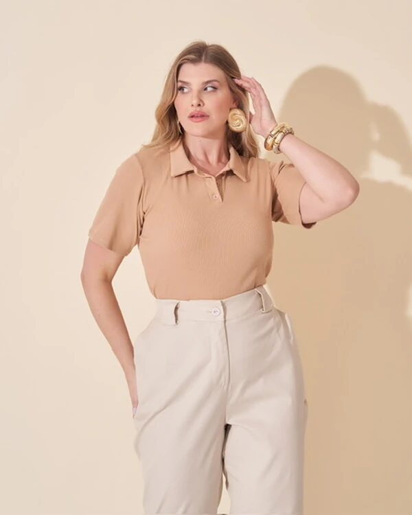 blusa malha micro rib polo kayla