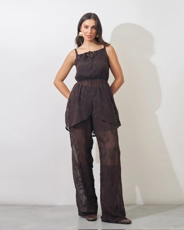 calca crepe com forro de shorts crepe trabalhado juli kayla