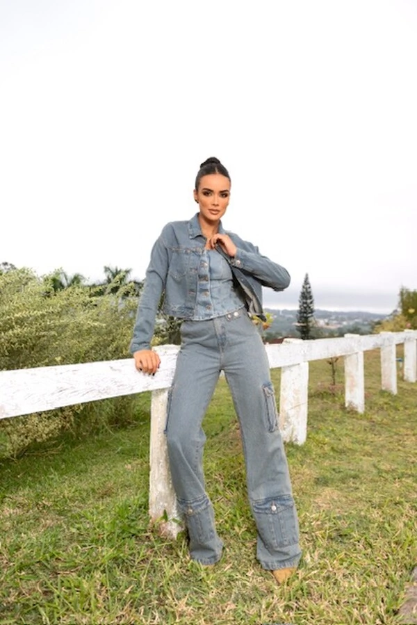pre venda calca jeans cargo denim clara divas