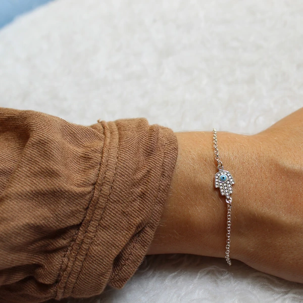 Pulseira Mão de Hamsa Prata