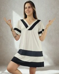 Pijama Camisola Feminino Homewear Preguistê Multifuncional Ocasional Mistério Off e Preto