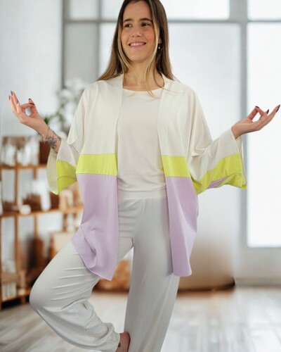 FotoPijama Feminino Homewear Preguistê Multifuncional Ocasional Harmonia Off Lilás e Neon