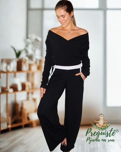 FotoPijama Feminino Homewear Preguistê Multifuncional Ocasional Seducao Preto e Branco
