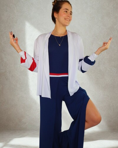 Foto Pijama Feminino Homewear Preguistê Multifuncional Ocasional Tríade Marinho Vermelho e Branco Náutico