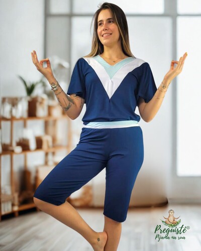 FotoPijama Feminino Homewear Preguistê Multifuncional Ocasional Elegancia Marinho, Branco, Azul Claro