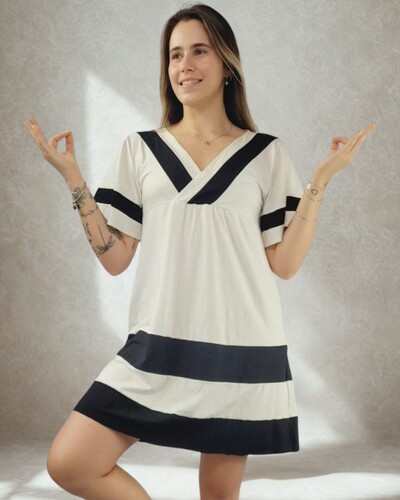 Foto Pijama Camisola Feminino Homewear Preguistê Multifuncional Ocasional Mistério Off e Preto