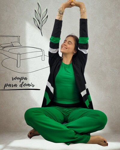 Foto Pijama Feminino Homewear Preguistê Multifuncional Euforia Verde Bandeira e Preto