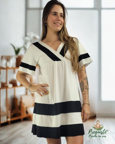 FotoPijama Camisola Feminino Homewear Preguistê Multifuncional Ocasional Mistério Off e Preto