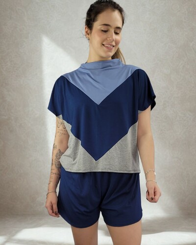 Foto Pijama Feminino Homewear Preguistê Multifuncional Ocasional Inove Marinho e Mescla