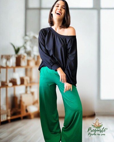 FotoPijama Feminino Homewear Preguistê Multifuncional Ocasional Inspiracao Preto e Verde Bandeira