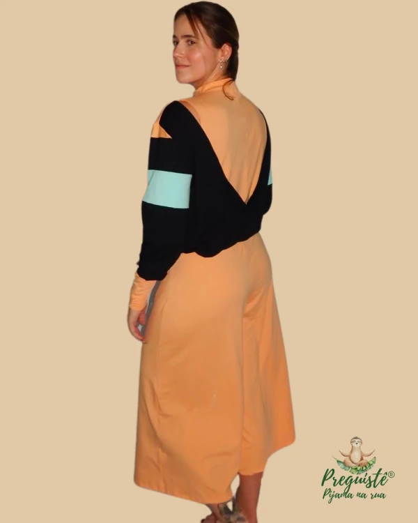 Pijama Feminino Homewear Preguistê Multifuncional Ocasional Primavera Laranja e Preto