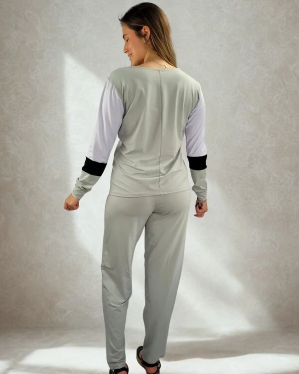Pijama Feminino Homewear Preguistê Multifuncional Ocasional Hematita Prata e Preto