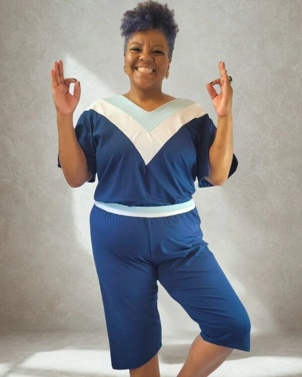 Pijama Feminino Homewear Preguistê Multifuncional Ocasional Elegancia Marinho, Branco, Azul Claro