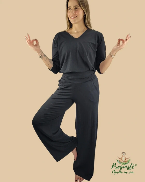 Calça Wide Leg Pijama Homewear Versátil (Monte seu Preguistê)