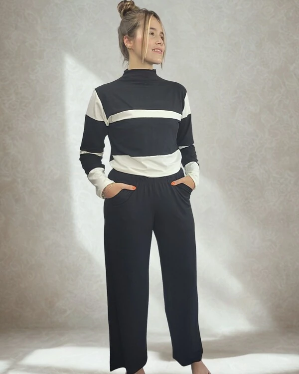 Pijama Feminino Homewear Preguistê Multifuncional Ocasional Fabulosa Preto e Off