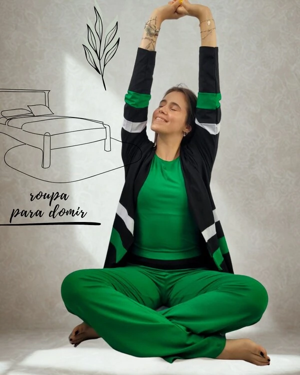 Pijama Feminino Homewear Preguistê Multifuncional Euforia Verde Bandeira e Preto