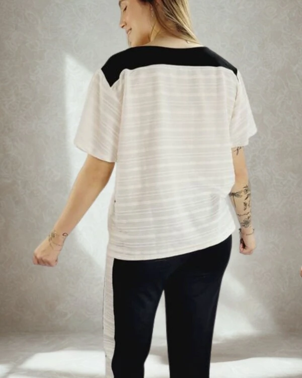 Pijama Feminino Homewear Preguistê Multifuncional Ocasional Bohô Branco e Preto