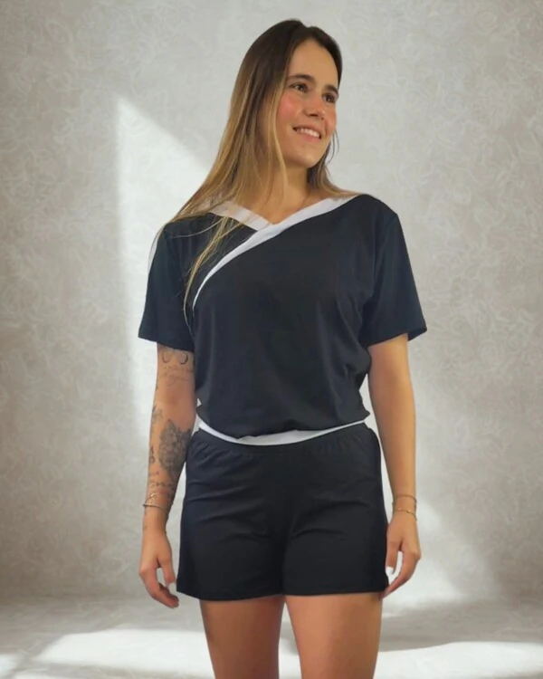 Pijama Feminino Homewear Preguistê Multifuncional Ocasional Hoje Preto e Branco