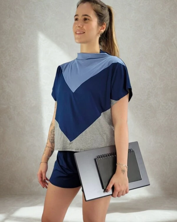 Pijama Feminino Homewear Preguistê Multifuncional Ocasional Inove Marinho e Mescla