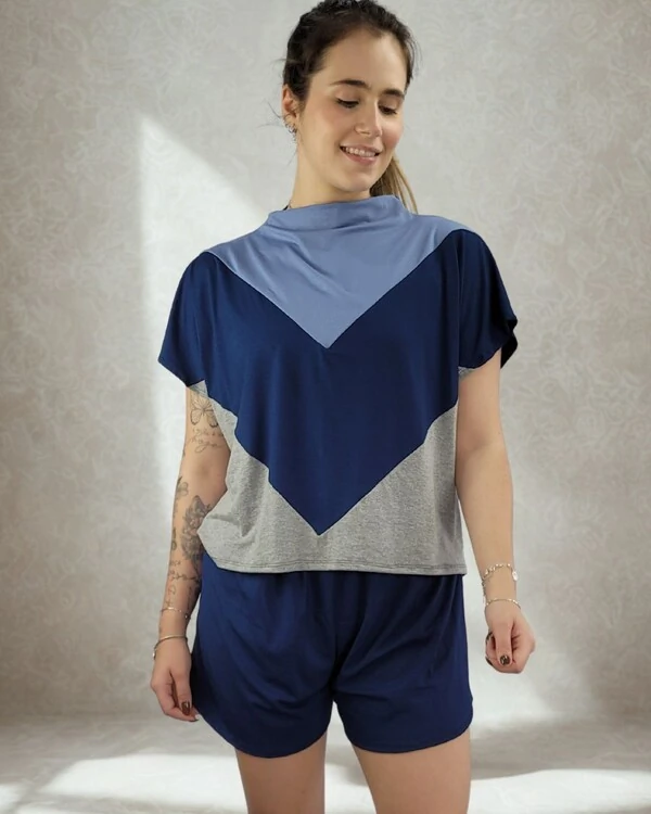 Pijama Feminino Homewear Preguistê Multifuncional Ocasional Inove Marinho e Mescla