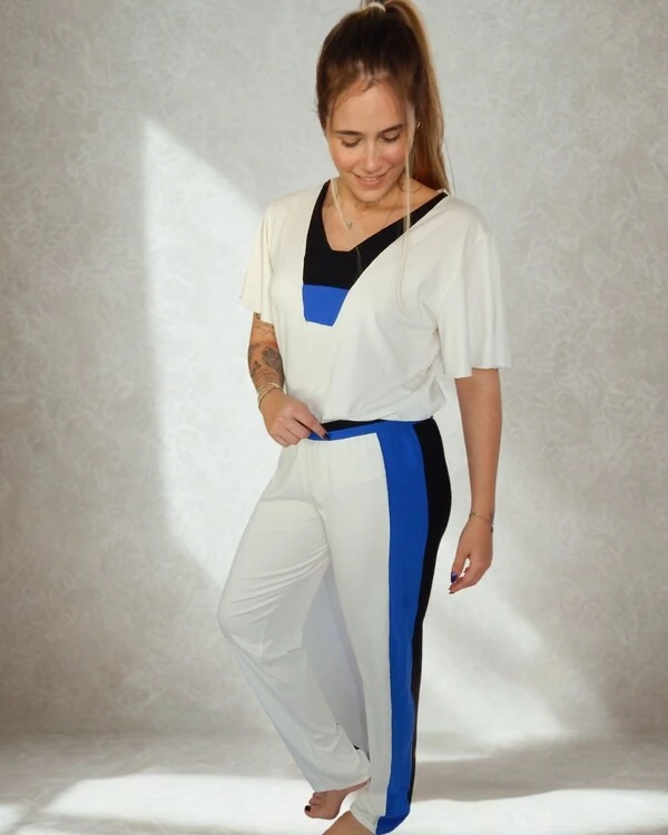 Pijama Feminino Homewear Preguistê Multifuncional Ocasional Imponente Off Royal e Preto
