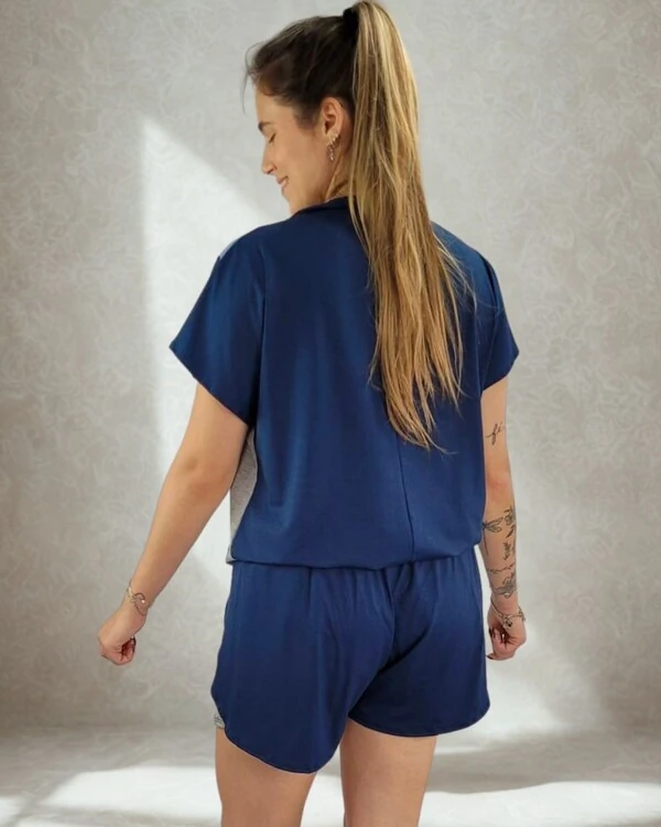Pijama Feminino Homewear Preguistê Multifuncional Ocasional Inove Marinho e Mescla
