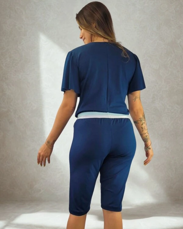 Pijama Feminino Homewear Preguistê Multifuncional Ocasional Elegancia Marinho, Branco, Azul Claro