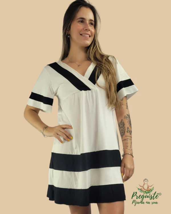 Pijama Camisola Feminino Homewear Preguistê Multifuncional Ocasional Mistério Off e Preto
