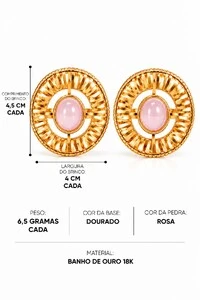 Brinco Semijoia Essenza Trabalhado e Pedra Oval Dourado