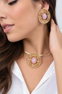 Choker Semijoia Essenza Aro Trabalhado e Pedra Oval Dourado