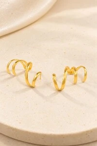 Brinco Semijoia Ear Cuff Quatro Vias Serenity Dourado
