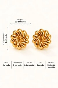 Brinco Semijoia Essenza Flor Plissada Dourado
