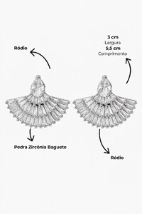 Brinco Semijoia Leque Baguete e Gota Pri Acessórios