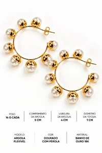 Brinco Semijoia Essenza Argola Pérola Dourado