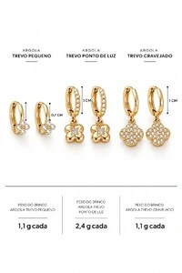 Brinco Semijoia Trio Argola Trevo Pri Acessórios
