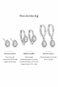 Brinco Semijoia Trio Gota Cravejado Pri Acessórios