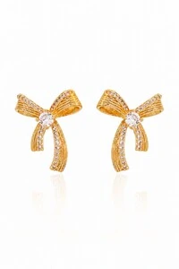 Brinco Pequeno Laço Cravejado Zircônia Delicado Banho Ouro 18k Banho Ródio Feminino