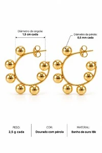 Brinco Semijoia Essenza Argola Esfera Média Dourado