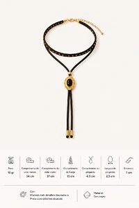 Colar Choker Duplo Eco-Couro Oval Dourado
