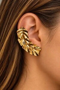 Brinco Semijoia Essenza Ear Cuff Folhas Dourado