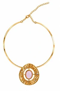 Choker Semijoia Essenza Aro Trabalhado e Pedra Oval Dourado