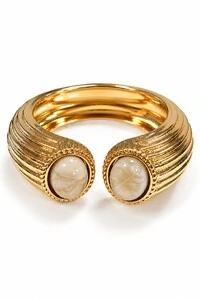 Bracelete Maxi Semi-Aberto Texturizado e Pedra Oval Dourado