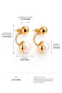 Brinco Semijoia Essenza Ear Jacket Esfera e Pérola Dourado
