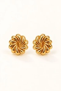 Brinco Semijoia Essenza Flor Plissada Dourado